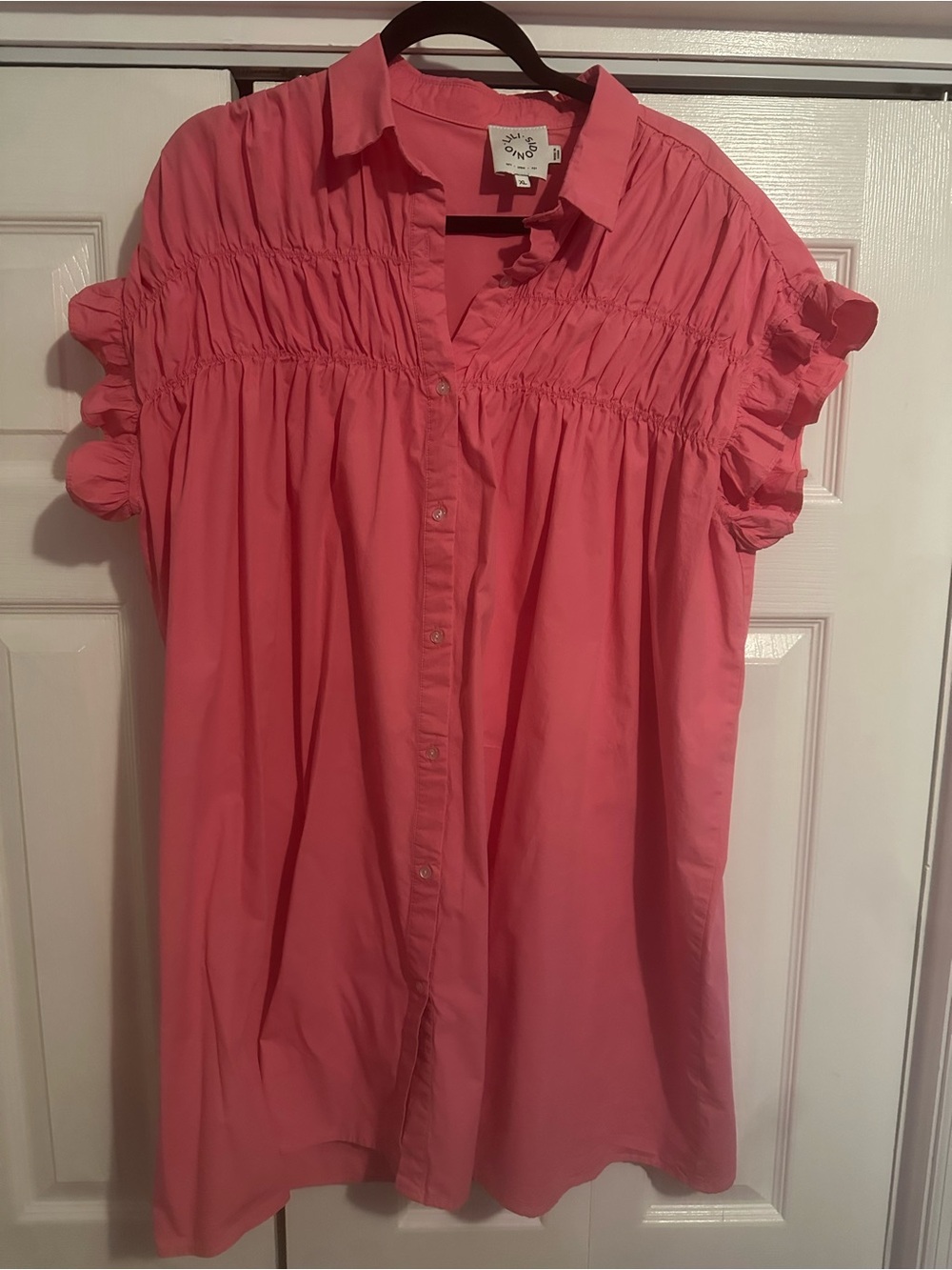 Lili Sidonio Front Coral Pink Smocked Yoke Shirt